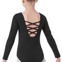 MOLLDAN Girls Long Sleeve Ballet Leotards Crisscross Straps Back Dance Tops (10-12 Years, Black)