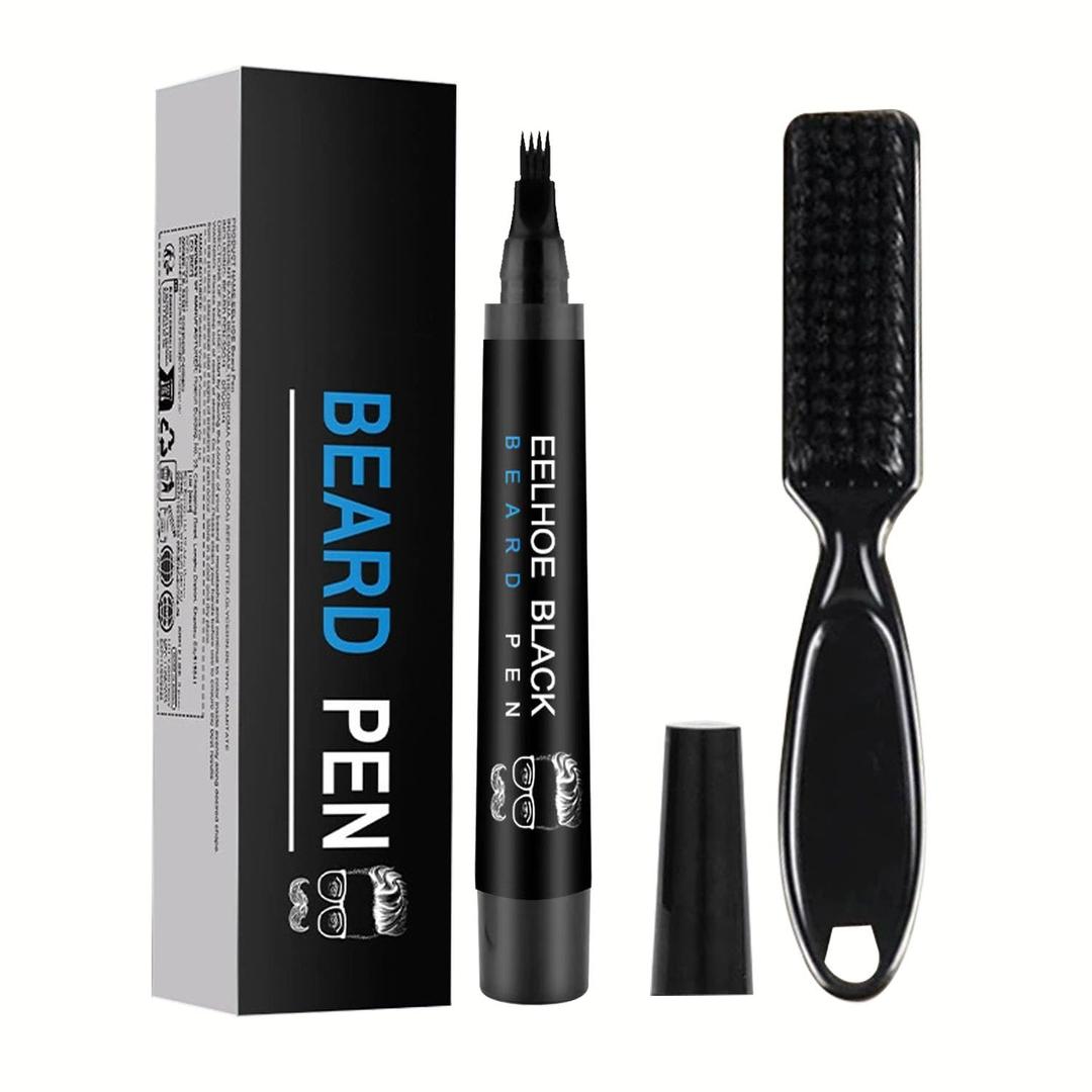 Waterproof Beard Filler Kit for Men - Pencil, Pen, Darkener Marker with Natural Finish for Beard, Moustache & Eyebrows - Bristle Brush Included (Black)