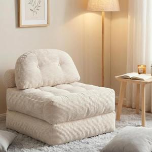 Convertible Corduroy Floor Sofa, 3-in-1 Folding Lazy Sofa Bed with Adjustable Backrest, Soft Bean Bag Chair Lounger for Living Room, Bedroom, Guest Room, Oversized Sleeper Chair