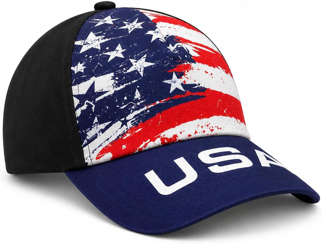 American Hat for Men Women, USA Baseball Cap with Vintage Stars and Stripes Design, Adjustable Patriotic Cap One Size Fits Most, 7 Pcs USA Accessories Set for Sports Events, Parades, Festivals and Outdoor Activities