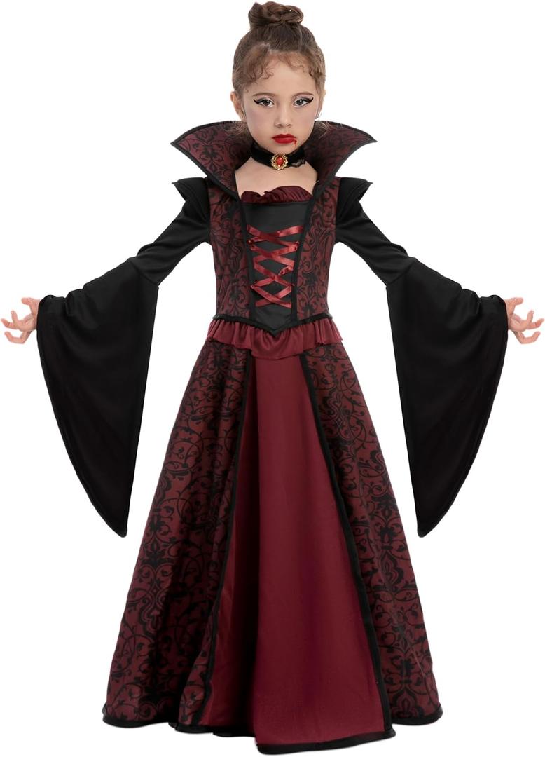 Spooktacular Creations Halloween Royal Vampire Costume Set for Girls Halloween Dress Up Party, Cosplay, Vampire-Themed Party (Large( 10 - 12 yr ))