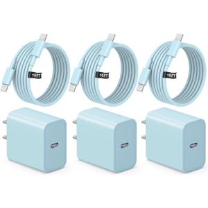 iPhone 17 16 15 Fast Charging 10FT Long USB C Charger Type C Charger 3 Pack Fast Charger USB C for iPhone 17/17 Plus/17 Pro/17 Pro Max/16/16 Plus/16 Pro/16 Pro Max/15/15 Pro Max,iPad Pro,Samsung(Blue