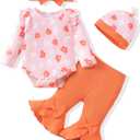 Newborn Baby Girl Clothes Infant Outfits Clothing Ruffle Romper Bell Bottoms Flared Pants Outfit Sets for Baby Girls (0-3 Months, Orange Floral)