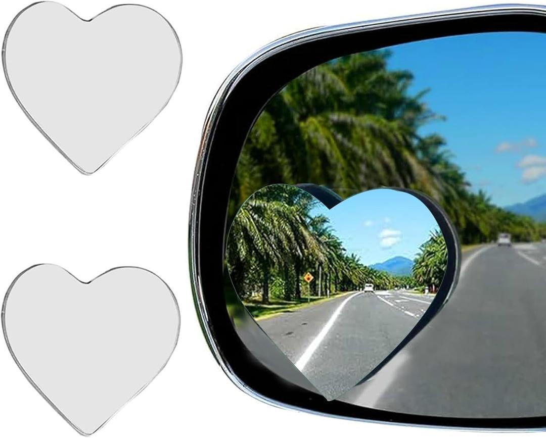 2 x 2 Pack Heart Blind Spot Mirrors, Heart Shaped Wide Angle Convex Rearview Side Mirrors, Cute Frameless Stick-On Car Accessories for Women, SUVs, and Trucks