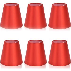 6PCS E14 Small Lamp Shade Clip on Chandelier Lamp Shades, Vintage Lampshade, Chandelier Shade, Fabric Lampshade for Table Floor Lamps Replacement(Red)