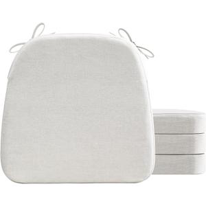 AAAAAcessories D-Shaped Chair Cushions, 2" Thick Dining Chair Pads with Ties and Removable, Machine-Washable Cover, 17" x 16", Set of 4, Natural Linen