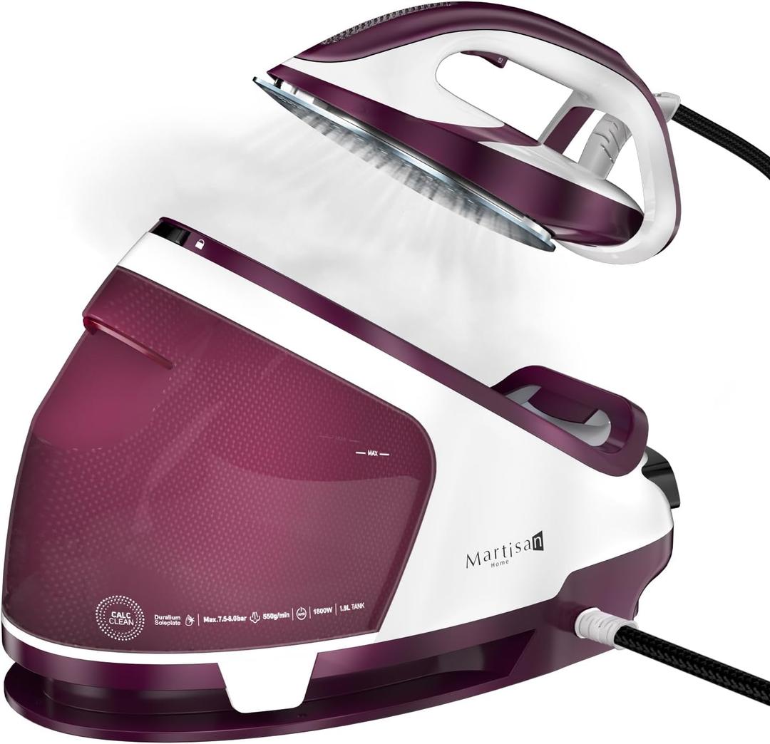 Martisan Digital Steam Generator Iron for Clothes, 1800W Strong Power, 8 Bar Max Pressure, 1.9L Water Tank, 550g/min Steam Burst, Eco Mode, Auto Off, Ceramic Soleplate, Fast Wrinkle Removal, Purple