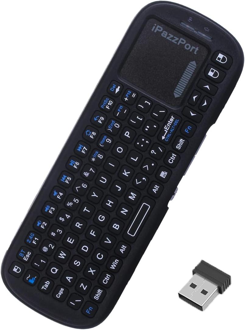 iPazzPort Dual Mode Mini Wireless Keyboard with Touchpad, Bluetooth & 2.4GHz Dual Mode Handheld Remote Controller, Portable Keyboard for Smart TV, Android TV Box, PC, HTPC, Projector