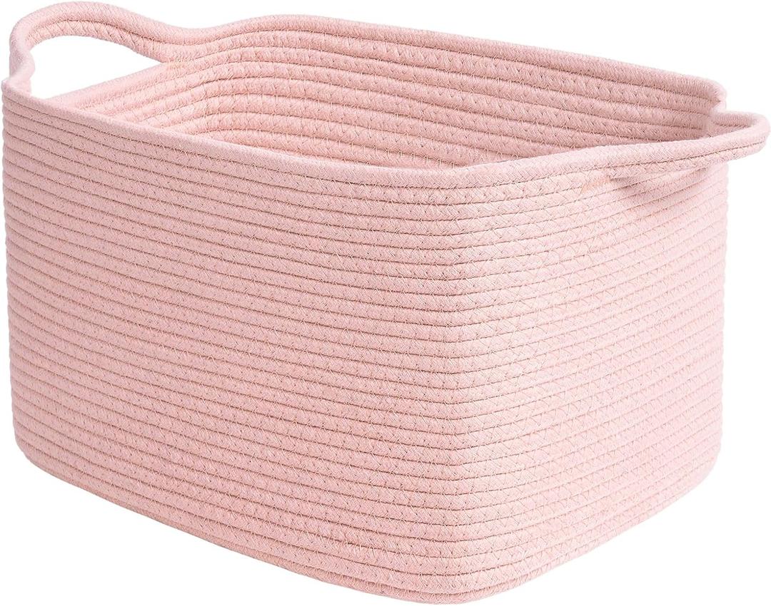 Goodpick Pink Storage Baskets for Organizing, Woven Rope Baskets for Shelves, Baby Basket for Nursery, Toy Storage Bins, Decorative Empty Gift Basket, 13" x 10" x 9"