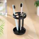 Black Stainless Toothbrush Holder Stand: Rustproof Bathroom Countertop Organizer, 4 Ventilated Slots Hold Manual Toothbrushes, Razor