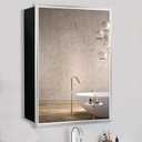 24x30 Inch Aluminum Framed Bathroom Medicine Cabinet Surface Mount Single Door Storage, Silver