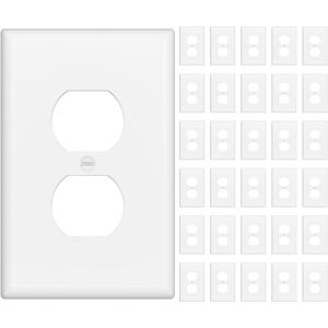 Amico Duplex Receptacle Outlet Covers, 30-Pack, 1-Gang Mid-Size (4.88 x 3.12) Wall Plates, Unbreakable Polycarbonate, White, Includes Screws, UL Listed