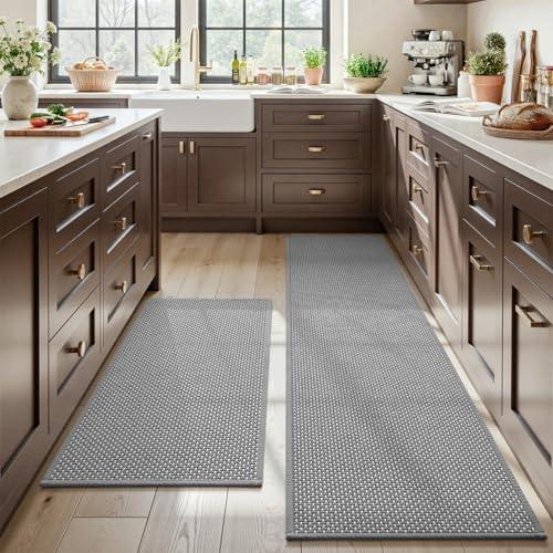 MontVoo Absorbent Kitchen Rug Sets Washable,Rubber Backing Runner Rugs Sets for Kitchen Floor Non Slip, Front of Sink, Kitchen Mats for Floor 2 Piece(Grey,17"x28"+17"x59")