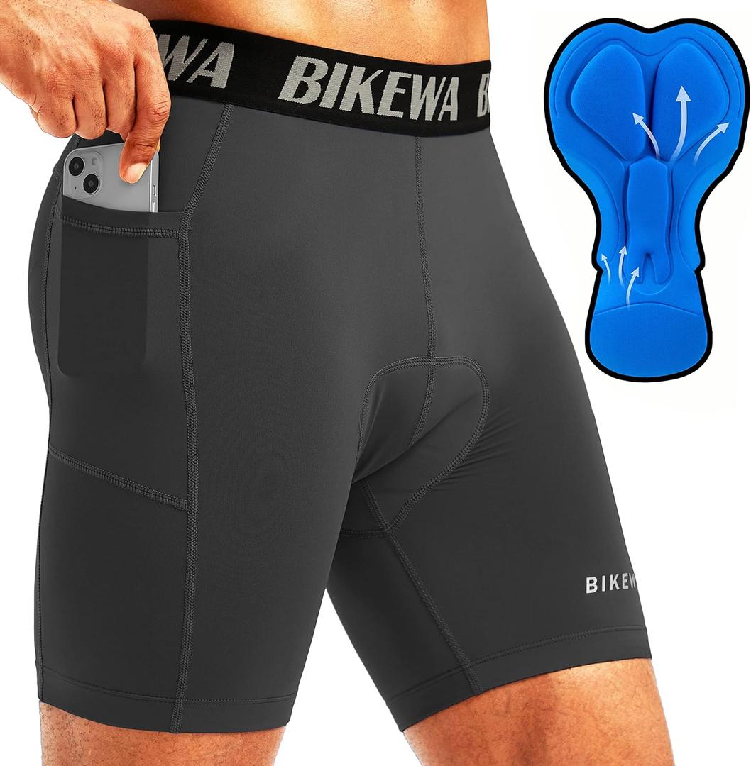 Men's 4D Padded Bike Shorts Cycling Underwear Biking Bicycle Padding Shorts for Men Side Pockets (Large, Dark Grey)