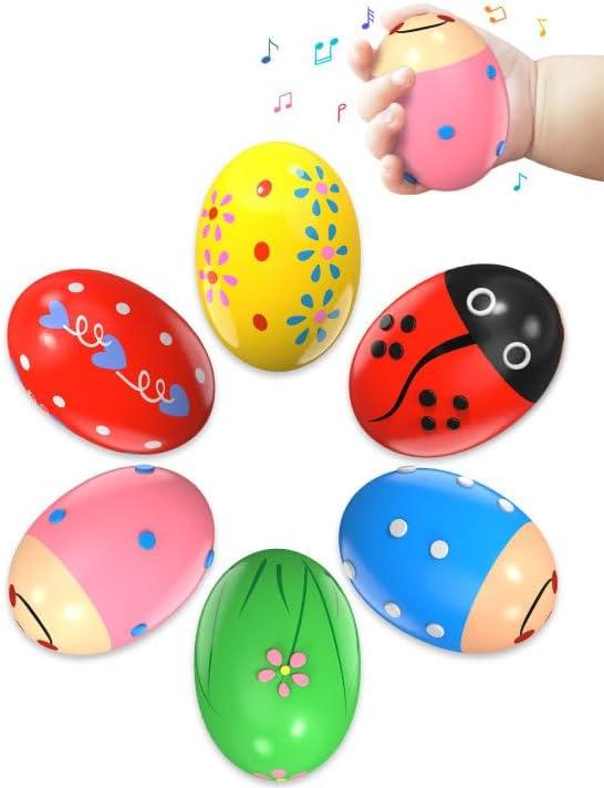 Tonberless 6 Pack Wooden Percussion Musical Shaker Easter Basket Stuffers for Toddler, Prefilled Easter Eggs Fillers Basket Essentials for Gifts Toys for Toddlers Kids Babies Boys Girls