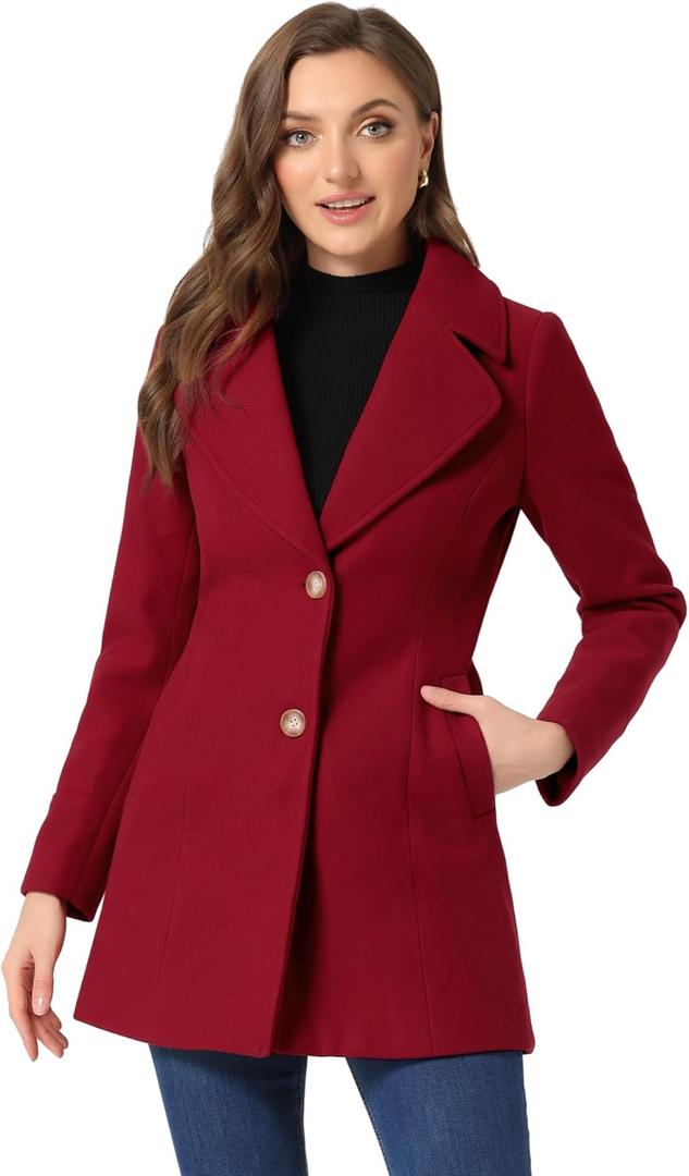 Allegra K Women's Elegant Overcoat Notched Shawl Collar Single Breasted Outerwear Winter Long Coat (Large, Red)