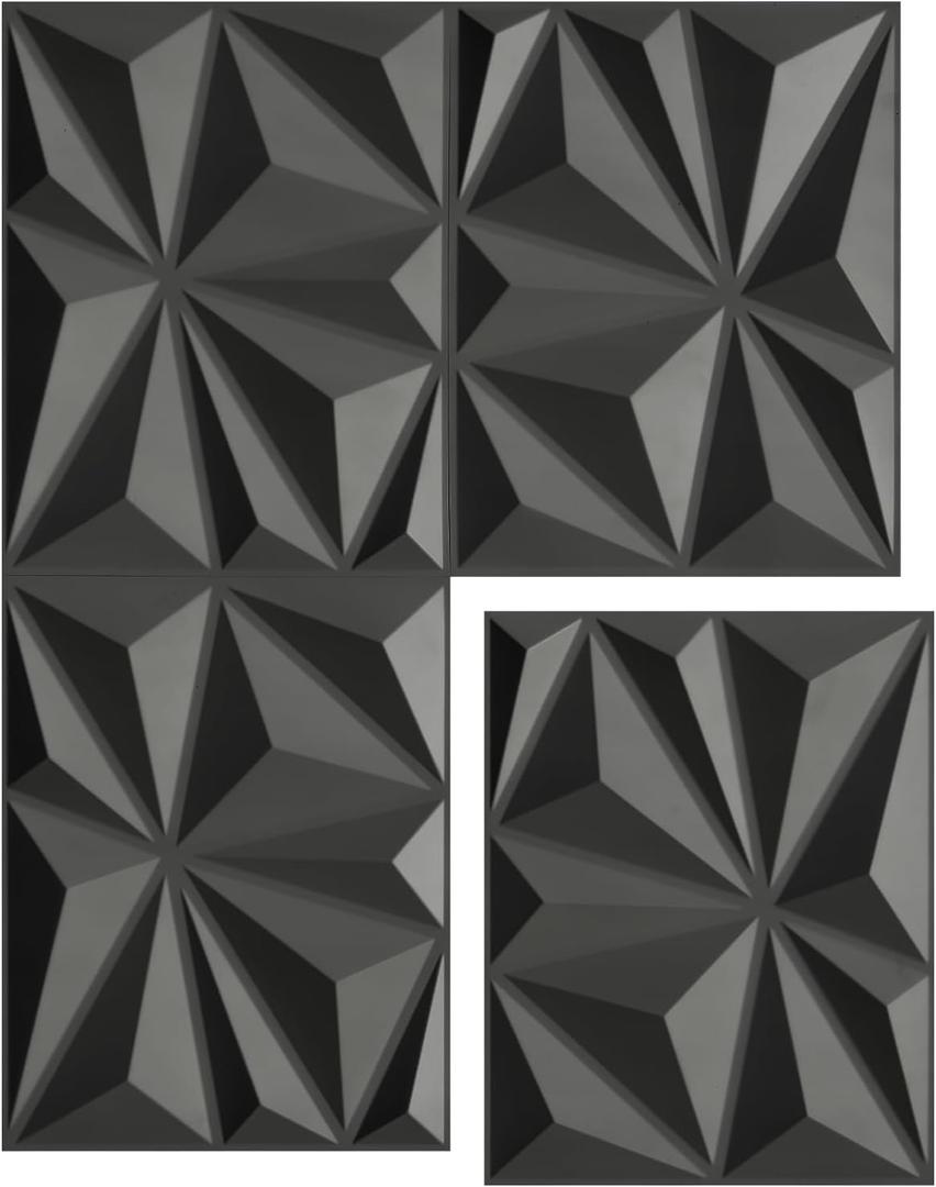WOWSTAR 31 Sq.Ft. 24-Pack 3D Wall Panels Diamond for Interior Wall Decor for Living Room, Bedroom, 11.81x 15.75 (Black)