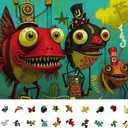 Naturelish 1000 Piece Puzzle for Adults, Quirky Piranha-Inspired Artwork with Unique-Shaped Pieces, Matte Texture, Color-Coded Backing, Challenging Gift for Puzzle Lovers 26.6 x 19.2 in