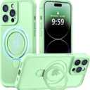 MOCCA Design for iPhone 14 Pro Case with Magnetic Invisible Stand [Full Camera Protection] [Compatible with Magsafe] Military Drop Shockproof Translucent Matte Phone Case Cover 6.1",Matcha Green