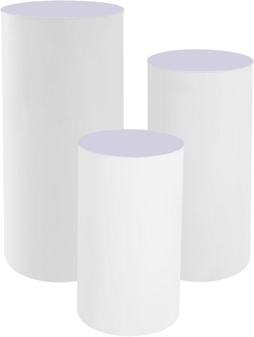 3Pcs Cylinder Pedestal Stand, Pedestal Display Stand, Round Cylinder Tables Dessert Display Stand, White Cylinder Stand for Wedding Baby Shower Birthday Event Decor (3Pcs(23.6" H+29.5" H+35.4" H))