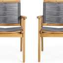 Christopher Knight Home Tracy Outdoor Acacia Wood Dining Chair with Rope Seating (Set of 2), Teak and Dark Gray, 24.75 x 26.5 x 34.75 inches