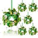 6 Pcs St. Patrick's Day Hanging Wreaths for Cabinets with Green Shamrock Clovers and Daisy Flower Artificial Mini Candle Rings Wreath for Home Kitchen Front Door Window Porch Wall Wedding Decor