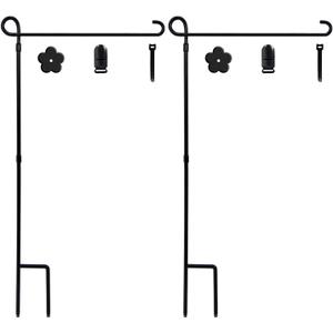 YEAHOME 2PC Garden Flag Holder Stand, Weather-Proof Yard Flag Pole Black Metal Powder-Coated Flagpole with Tiger Clip and Rubber Stopper for Garden Flags Outdoor Decorations