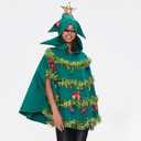 Christmas Tree Cape Costume for Women Bow Ball Decor Hooded Cloak Cape Xmas Tree Dress Costume for Cosplay Party (Green, L)