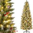 6ft Pre-lit Artificial Christmas Tree Slim Artificial Xmas Tree with 300 LED Light