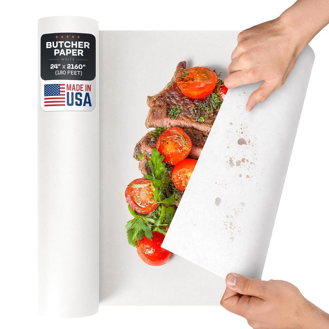 White Butcher Paper 24" x 2160" (180 feet) - USA-Made Natural Butcher Paper Roll for Meat and Fish - Uncoated, Unwaxed & Food-Grade Butcher Material for Smoker, Grilling & BBQ by IDL Packaging