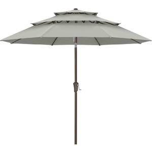 ABCCANOPY 10Ft 3 Tiers Market Umbrella, Outdoor Table Umbrella for Patio, Deck, Backyard (Light Gray)