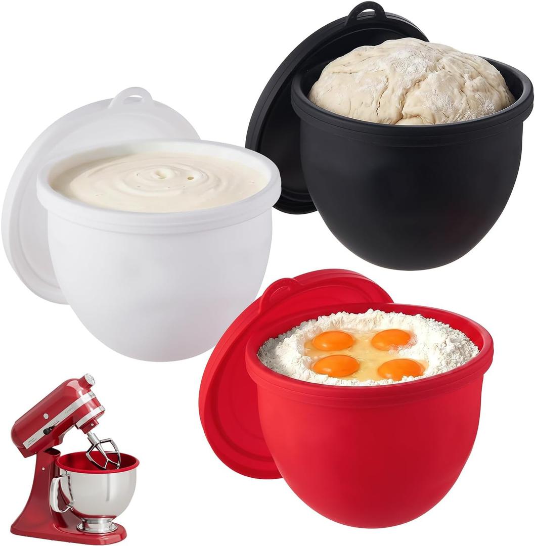 Ceruaxb Silicone Bowl Liners for KitchenAid 5 Qt Tilt-Head Mixer, 3 Pack with Lids, KitchenAid Mixer Accessories, Non-Stick Bowl Inserts for Baking, Mixing and Dough Proofing