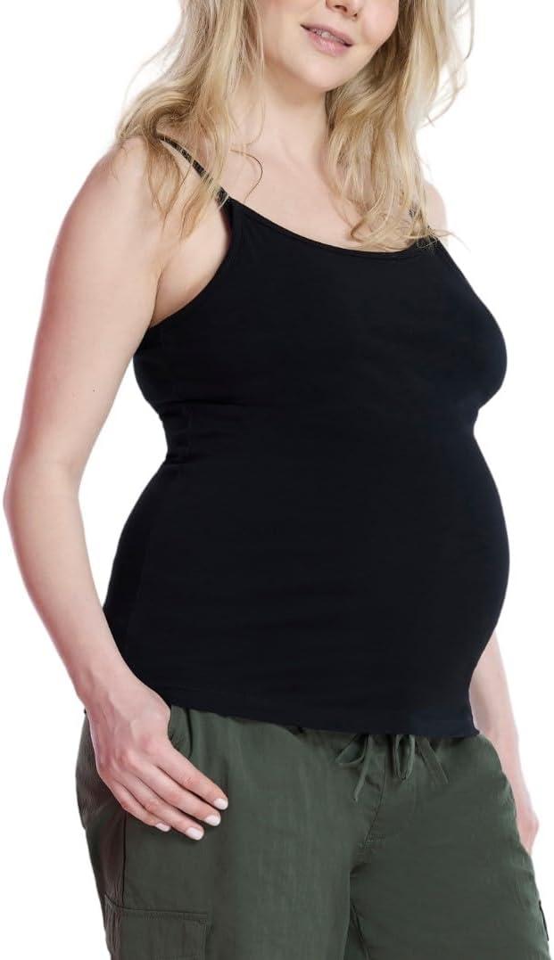Motherhood Maternity Women's Clip Down Nursing Tank Top Cami with Adjustable Straps and Built-in Shelf Bra for Breastfeeding (Medium, Black)
