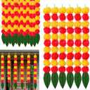 6 Pcs Marigold Garland for Decoration 2 ft Long Strands Faux Artificial Marigold Flowers with Mango Leaves Diwali Indian Wedding Party Mantle Decor for Da De Muertos Pooja Religious Pongal