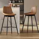 VASAGLE Bar Stools Set of 2, Bar Height Bar Stools with Back, Ergonomic Backrest, Synthetic Leather, Metal Legs, 28.7-Inch Tall Barstools for Kitchen Island Home Bar, Easy Assembly, Caramel Brown