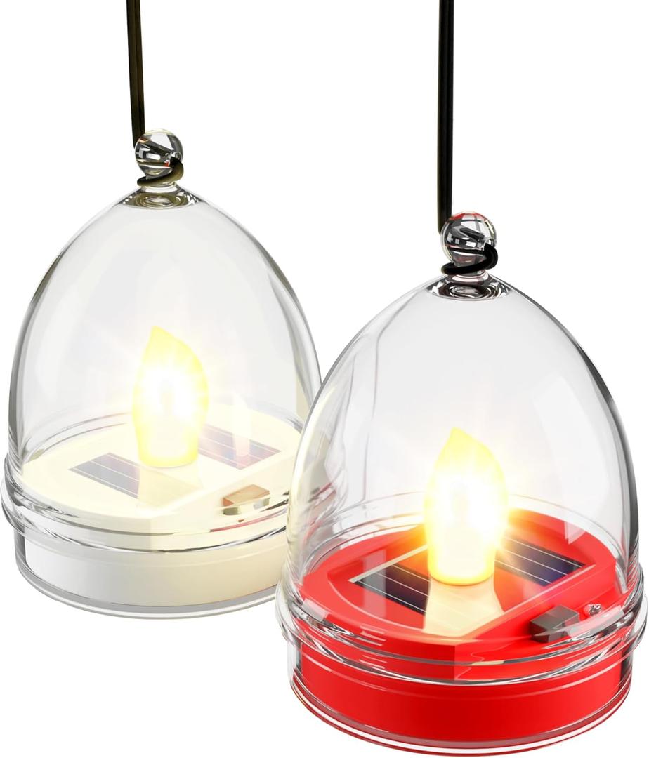 2 x Solar Lantern Candle Tea Lights - 2Pcs Outdoor Candle Lamp FLameless Flicker, LED Candles Light Solar Powered Lanterns Home Decor for Patio Garden Camping Party