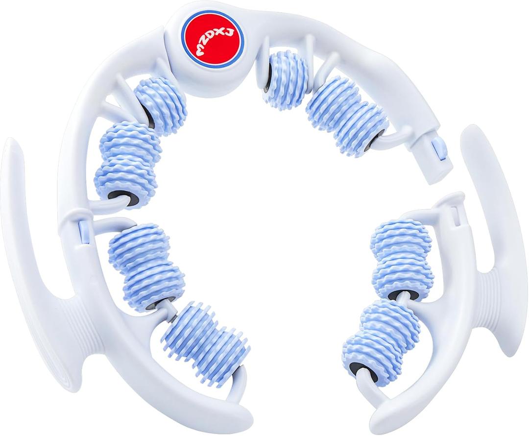 Cellulite Massage Tool - Lymphatic Drainage Massager - Muscle Roller, Deep Fascia Massage, Dimpled Skin Removal, Legs/Thighs/Buttocks, Anti-Cellulite Roller, Smooth Skin, Pain Relief (Blue) (8 Wheel -White Blue)