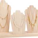 PH PandaHall Wood Necklace Display Stands with 3-Row Holder and 3 Removable Displays Wood Plank Necklace Storage Holder Bust Easel Jewelry Display for Necklaces, Rings Storage, Blanched Almond