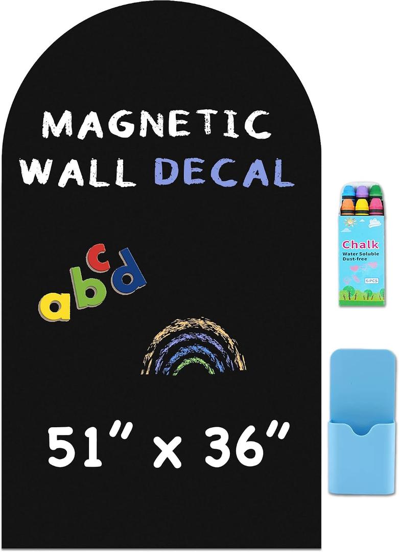 Large Arch Magnetic Wall Decal - 51" x 36" Matte Finish Chalkboard Sticker for Wall - Magnetic Board for Playroom, Home Classroom(Black)