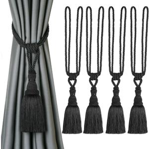 BEL AVENIR 2 Pack Curtain Tiebacks Tassel Drapery Tie-Backs Rope Handmade Holdbacks Home Office Hotel Decorative (Black, 4 Pack)