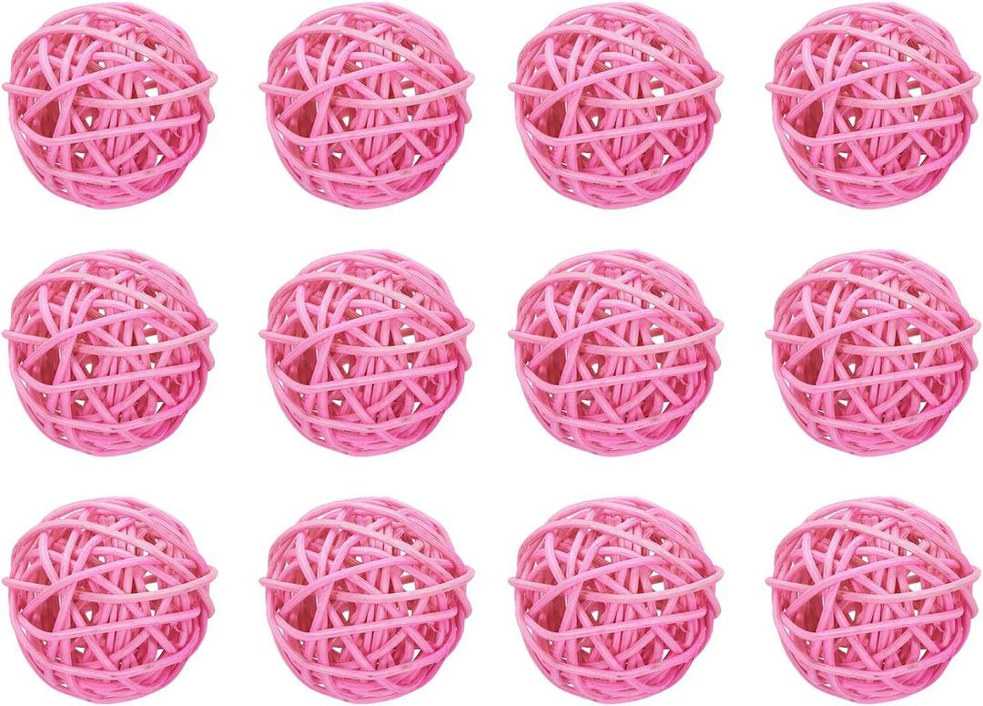 uxcell 12 Pcs Wicker Rattan Balls 1.6 Inch Rattan Decorative Balls for Centerpiece Bowls Vase Fillers Home Decor Pink