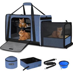 Petskd Extra Large Pet Carrier with Wheels for Large Cat or Medium Dog, 24" X 17" X 15" Soft-Sided Rolling Dog Cat Carrier for Indoor and Outdoor Uses, Support up to 40 Lbs, Blue
