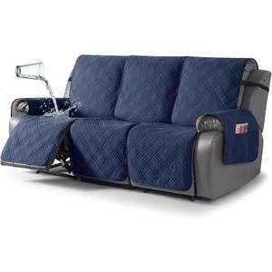 TAOCOCO 100% Waterproof Recliner Sofa Covers 3 Seater, Split Couch Covers for Reclining Couches for Kids Pets, Non Slip Reclining Couch Covers Furniture Protector with Straps (3 Seater, Navy Blue)