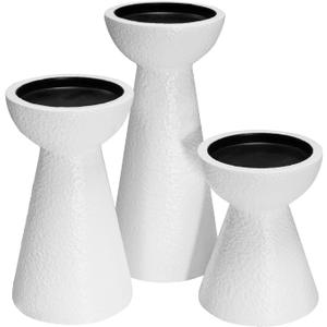 Pillar Candle Holders Set of 3, Wooden Modern Candle Holders, Decorative Wood Candlestick Holders for Living Room, Table Centerpiece for Wedding, Christmas, Party, Home - 5.5", 7.5", 9.5" (White)
