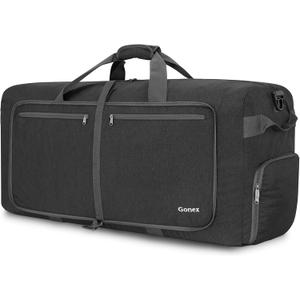 Gonex Foldable Travel Duffle Bag, Lightweight with Shoe Compartment | 210D Nylon, Water-Repellent, Folds Compact, Multiple Pockets, Luggage Sleeve, Travel & Weekend Use, 80L, Dark Grey