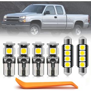 12pcs White LED Interior Light Bulbs Kit for Chevy Silverado/GMC Sierra 1999 2000 2001 2002 2003 2004 2005 2006 Super Bright 6000K LED White Interior Bulbs Light Package + Install Tool