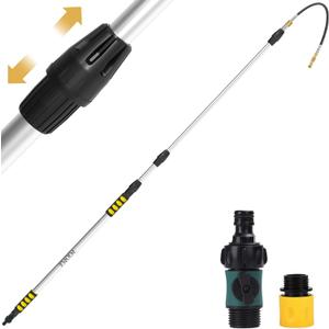 24FT Reach Gutter Cleaning Tools from The Ground, Telescopic Rain Gutter Cleaner Tools, Gutters Cleaning Pole with Garden Hose Attachment and Bendable Sprayer Wand