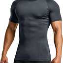 ATHLIO Men's Cool Dry Short Sleeve Compression Shirts, Sports Baselayer T-Shirts Tops, Athletic Workout Shirt, 3pack Tops Black/Charcoal/White, XX-Large