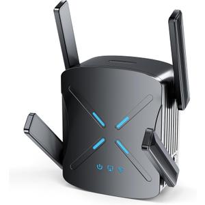 2025 WiFi Extender Signal Booster, New Gen Wi-Fi 6 Repeater, Covers Up to 12,000 sq.ft Range, Dual-Band Internet Booster with Gigabit Ethernet Port, Easy Setup, EasyMesh Compatible (Black matte)