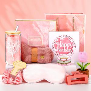 Suncalla 10 Pcs Birthday Gifts for Women Happy Birthday Gift Basket for Her Girlfriend Mom Wife Sister Daughter Aunt Friends Bestie Coworker, Self Care Package Bday Ideas Glass Cup(Pink)